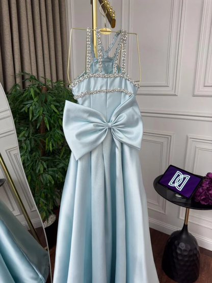 Elegant Baby Blue With Beaded Neck Mermaid Prom Dresses Evening Dress For Women AB1451