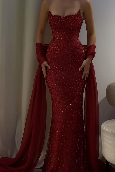 Charming Strapless Sleeveless Long Mermaid Prom Dress With Beading AB1594