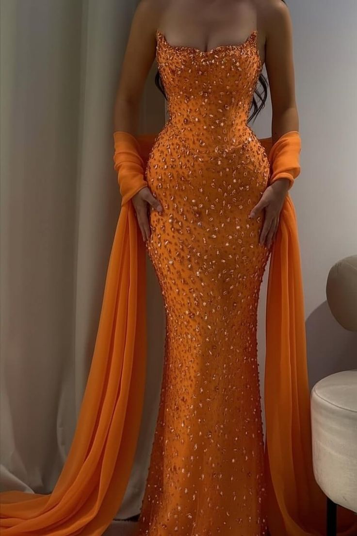 Charming Strapless Sleeveless Long Mermaid Prom Dress With Beading AB1594