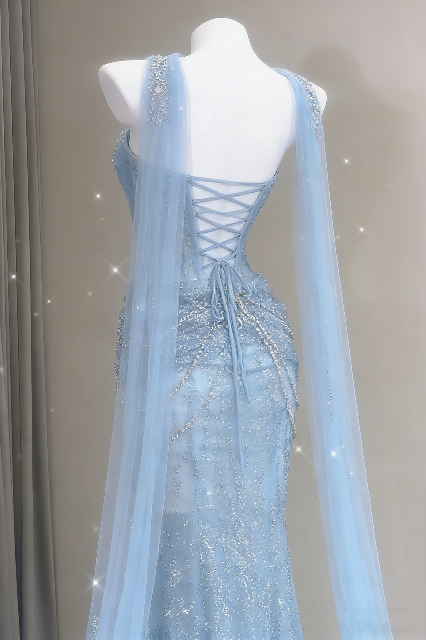 Blue Mermaid Prom Dress Aesthetic Sweetheart Tulle Long Formal Evening Dresses AB1664