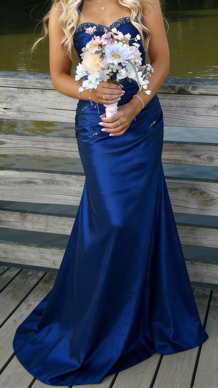 Royal Blue Mermaid Long Prom Dress Beaded Vintage Evening Dress AB1822