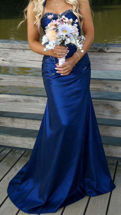 Royal Blue Mermaid Long Prom Dress Beaded Vintage Evening Dress AB1822