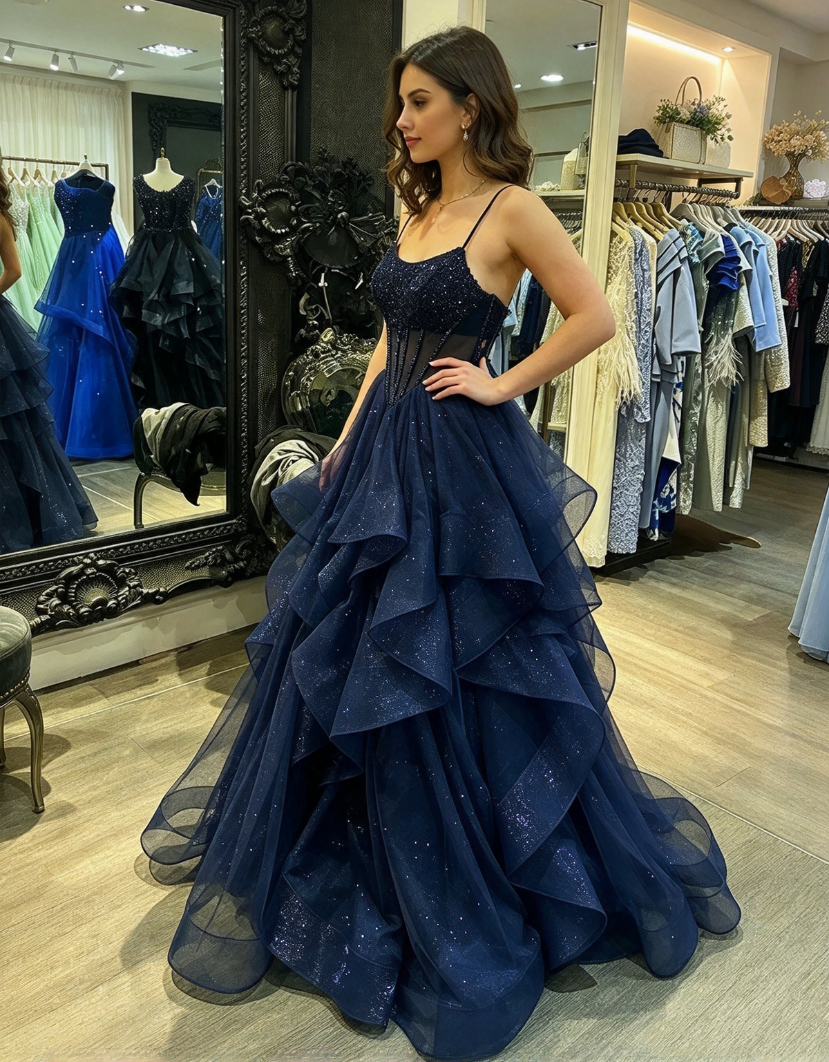 Classy Ball Gown Sheer Corset Prom Dress Inspo For Women Girls Formal Party Gowns Long Formal Dresses AB1844