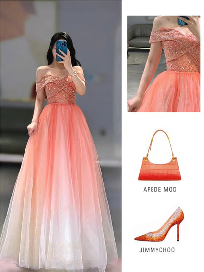 Classy Prom Dresses Inspiration A line Off The Shoulder Coral Pink Tulle Semi Formal Dance Grad Prom Dresses For Teens High Schools AB1945