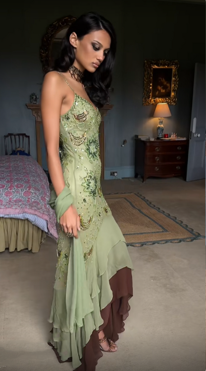 Sexy Prom Dresses Impress High Low Spaghetti Straps Sage Green Chiffon With Beads Semi Formal Graduation Party Dress For Teens High Schools AB1951
