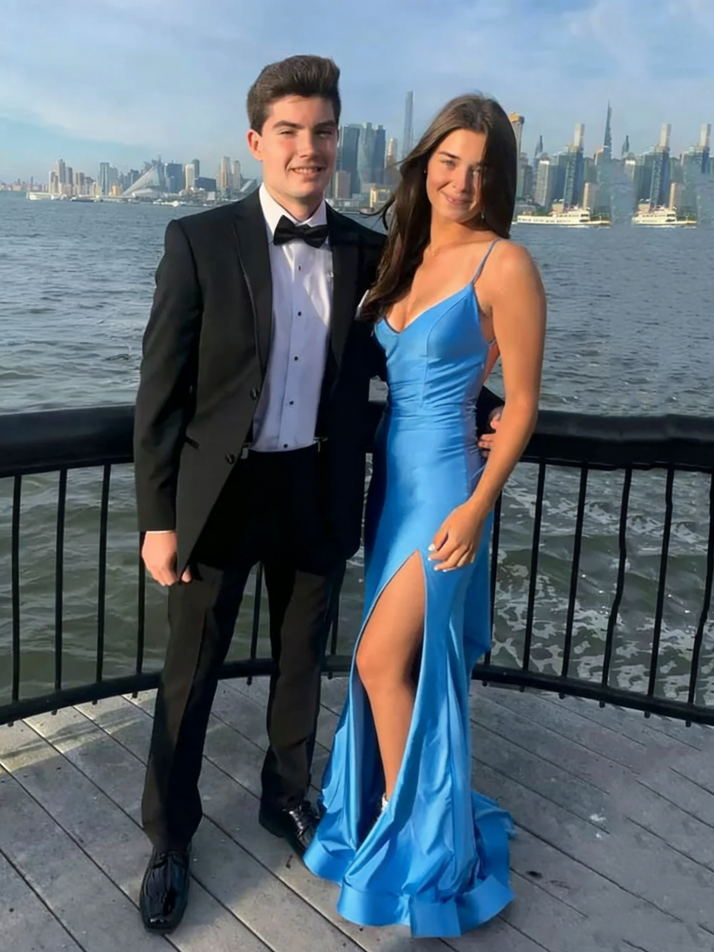 Modest Senior Prom Dresses High Schools Inspiration Mermaid Backless Blue Satin With Pleated Semi Formal Grad Long Prom Dress For Teens AB1986
