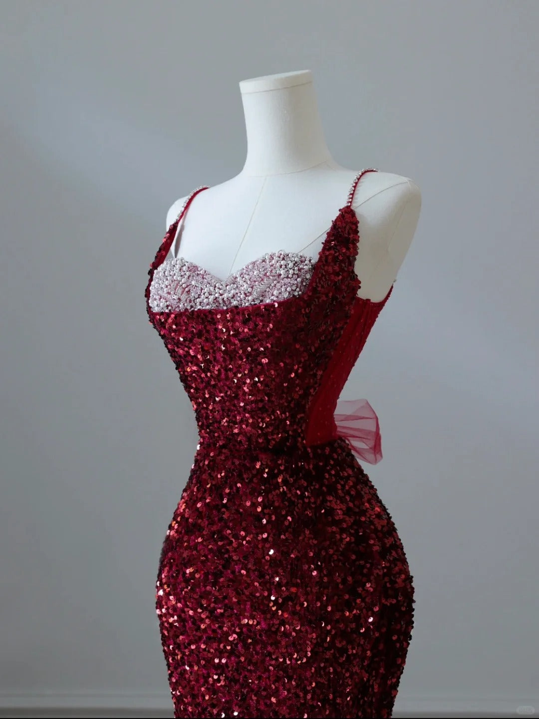 Sparkly Mermaid Spaghetti Straps Sequins Burgundy Long Formal Fancy Prom Evening Dress Dinner Outfits Classy Party Gowns AB2047