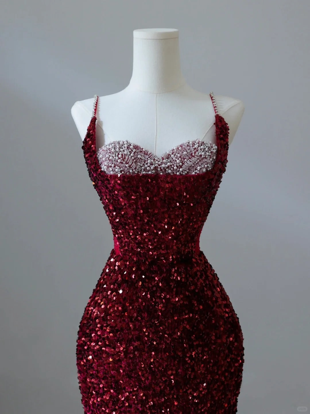 Sparkly Mermaid Spaghetti Straps Sequins Burgundy Long Formal Fancy Prom Evening Dress Dinner Outfits Classy Party Gowns AB2047