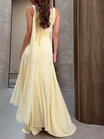 Classy Mermaid Square Neck Slim Yellow Long Formal Fancy Prom Evening Dresses Dinner Outfits Classy Party Gown AB2050
