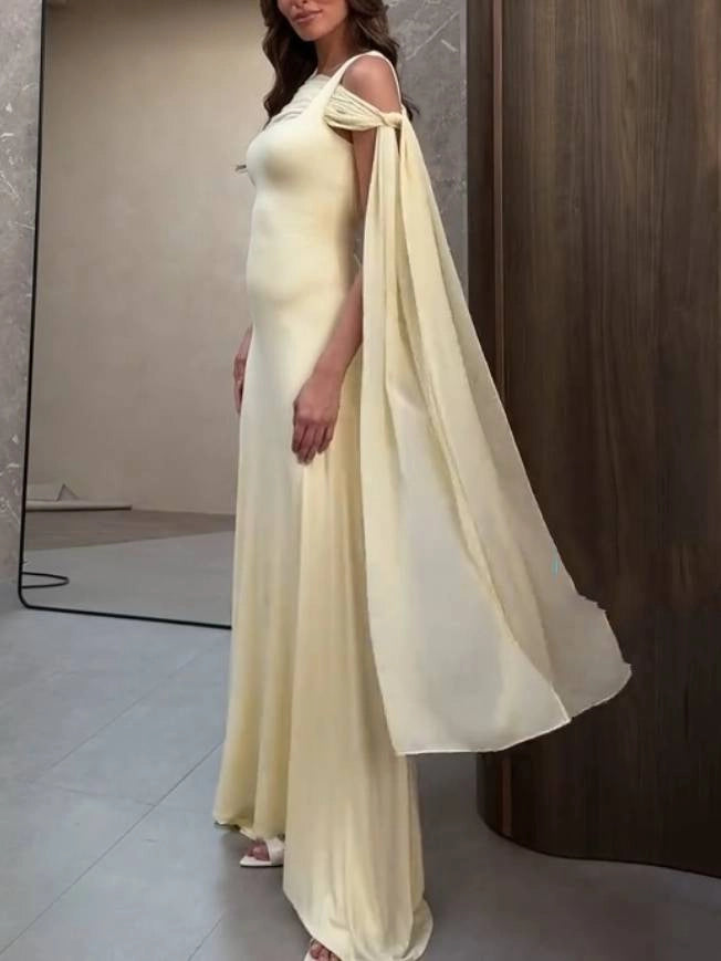 Classy Mermaid Square Neck Slim Yellow Long Formal Fancy Prom Evening Dresses Dinner Outfits Classy Party Gown AB2050