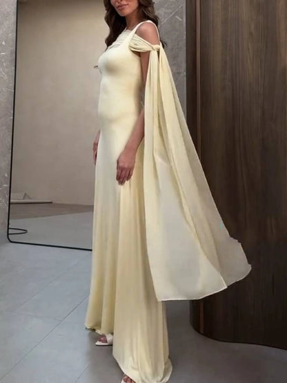 Classy Mermaid Square Neck Slim Yellow Long Formal Fancy Prom Evening Dresses Dinner Outfits Classy Party Gown AB2050