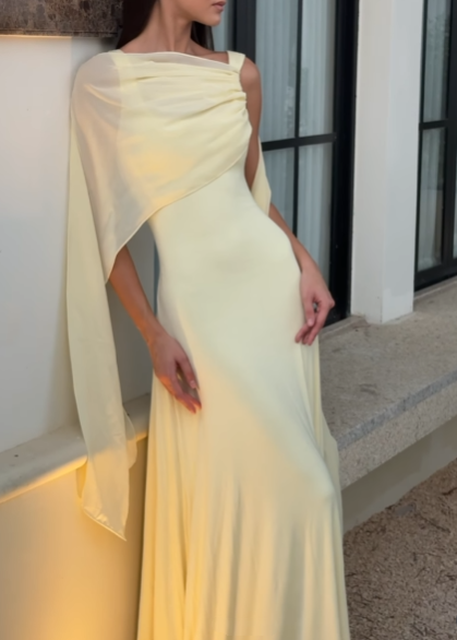 Classy Mermaid Square Neck Slim Yellow Long Formal Fancy Prom Evening Dresses Dinner Outfits Classy Party Gown AB2050