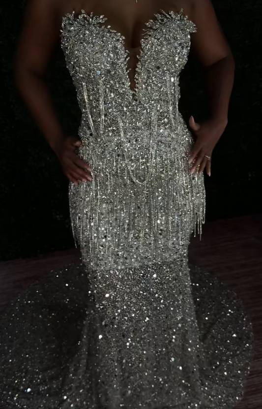 Classy Mermaid Sweetheart Silver Gray Sequins Prom Dresses Party Dress Long Evening Dresses AB2167