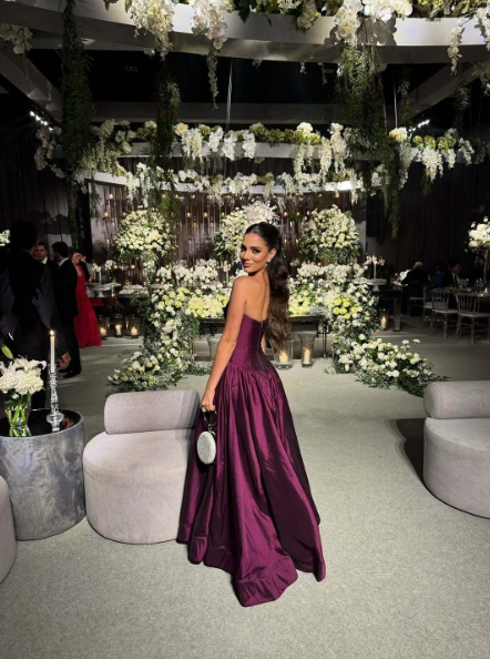 Modest Ball Gown Strapless Purple Satin Prom Dresses Drop Waist Party Dress Evening Dresses AB2182
