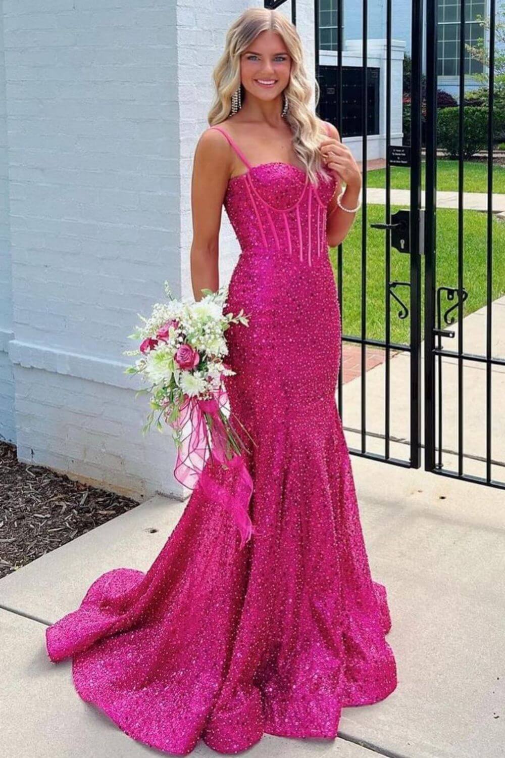 Sexy Prom Dresses 1950s Mermaid Spaghetti Straps Light Sky Blue Sequins Long Parties Gowns Evening Dress AB2183