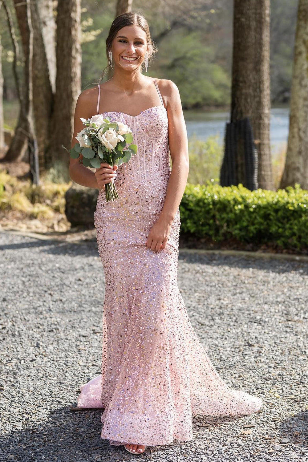 Sexy Prom Dresses 1950s Mermaid Spaghetti Straps Light Sky Blue Sequins Long Parties Gowns Evening Dress AB2183