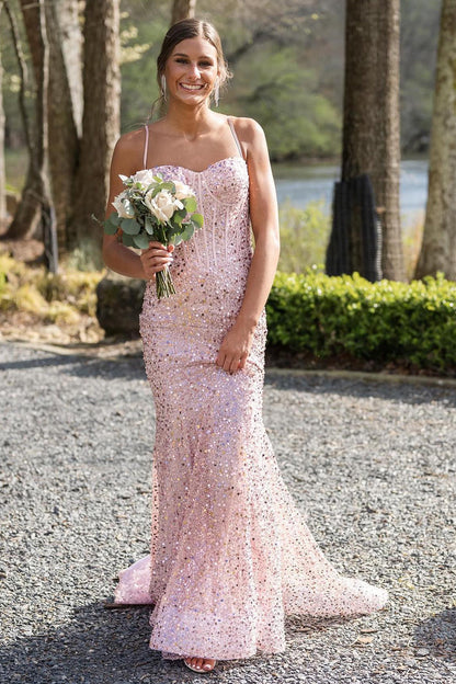 Sexy Prom Dresses 1950s Mermaid Spaghetti Straps Light Sky Blue Sequins Long Parties Gowns Evening Dress AB2183