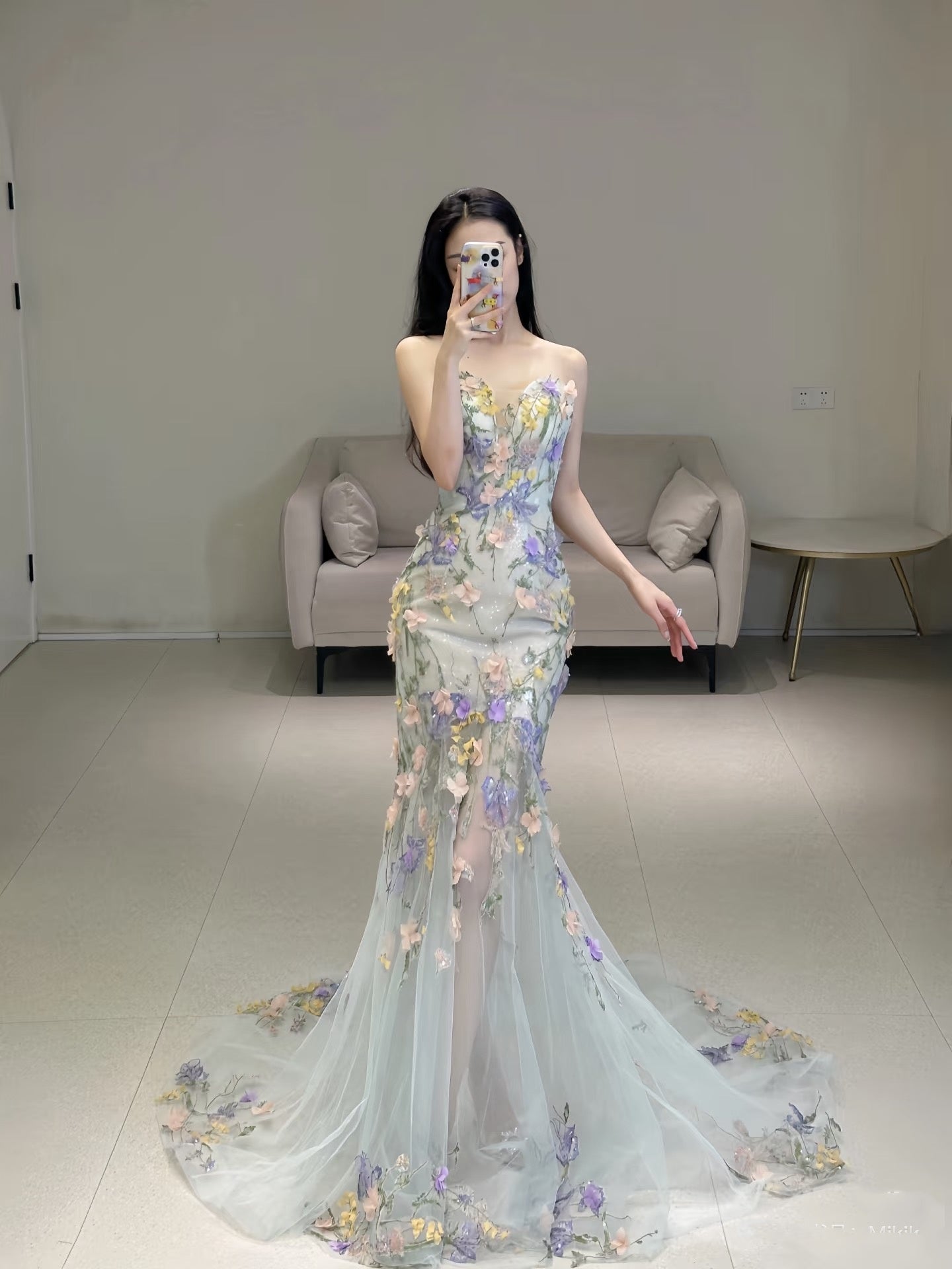 Princess Mermaid Sweetheart Lace Floral Long Prom Dress Fashion Aesthetic For Teens Formal Dresses Party Outfits Prom Gown AB2221