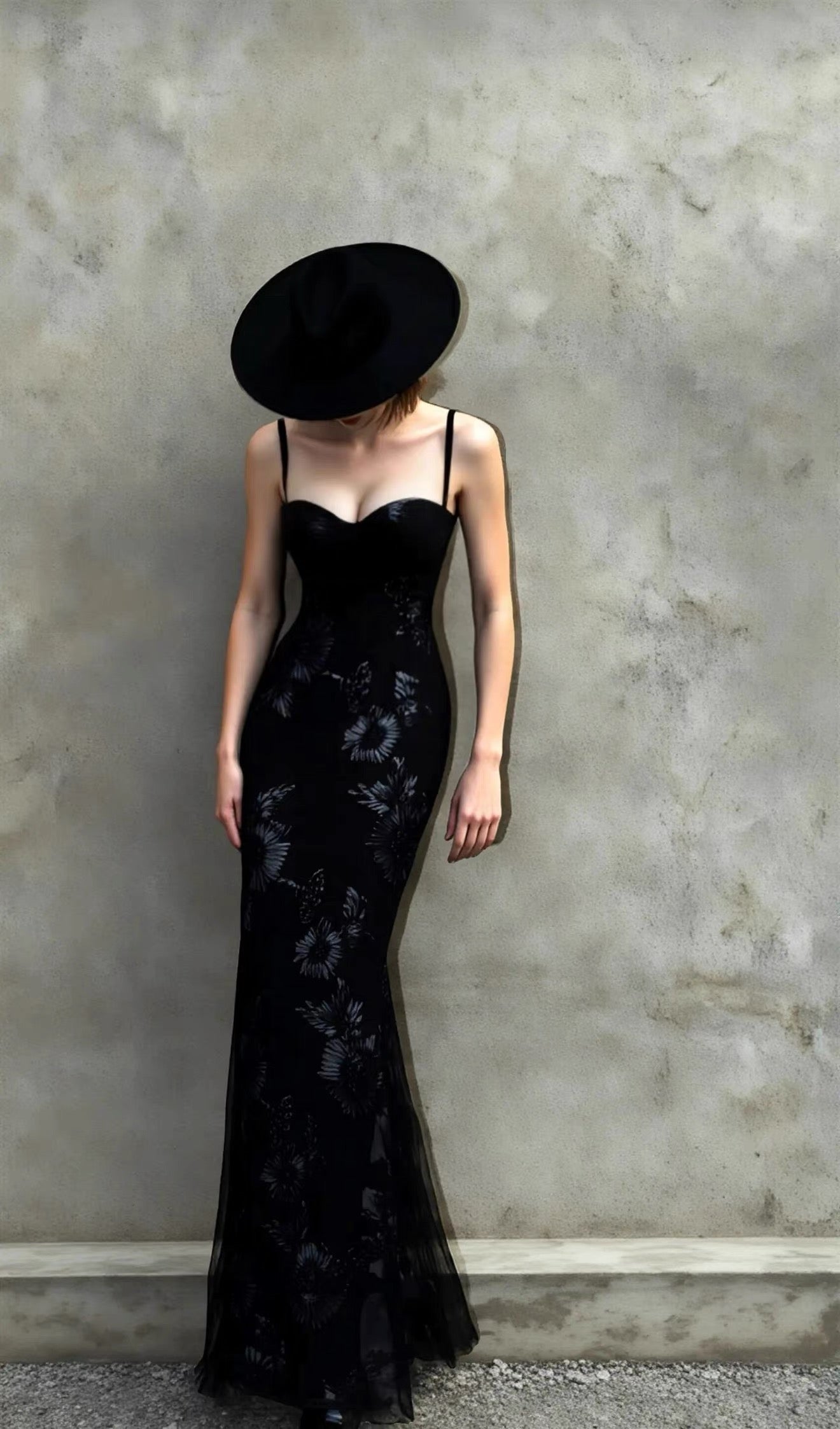 Spaghetti Straps Floral Long Prom Dresses Sheath Sexy Party Dress For Teens AB2233