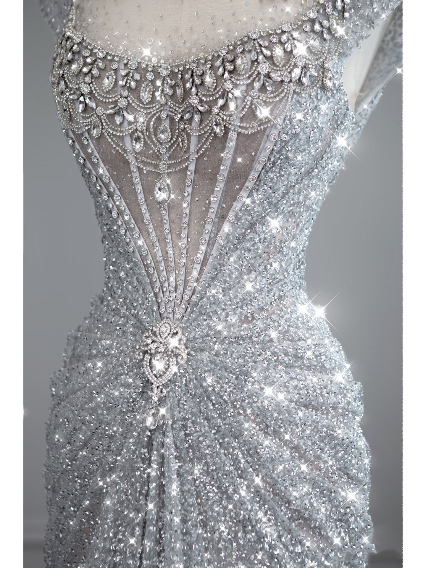 Modest Mermaid Square Neck Sequins With Beaded Silver Gray Prom Dresses Inspiration Long Party Evening Dress 19th Birthday Outfits AB2276