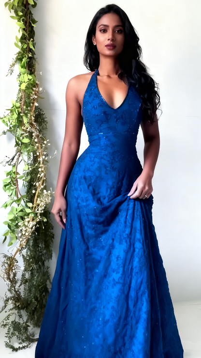 Vintage Mermaid Purple Lace Halter Prom Dresses Long Evening Party Dress Prom Gowns AB326