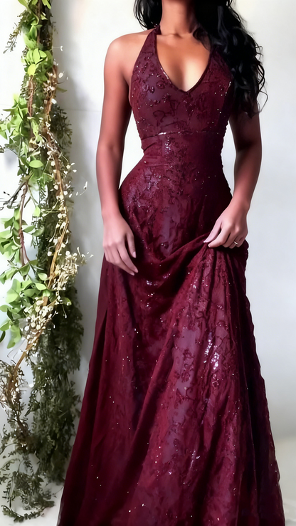 Vintage Mermaid Purple Lace Halter Prom Dresses Long Evening Party Dress Prom Gowns AB326