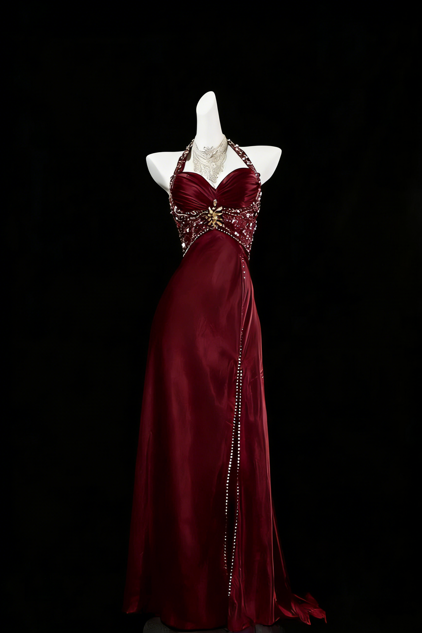 Luxury Mermaid Navy Blue Beaded Slit Evening Dress Formal Prom Dress For Party Gown AB328