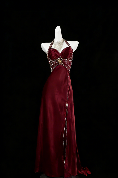 Luxury Mermaid Navy Blue Beaded Slit Evening Dress Formal Prom Dress For Party Gown AB328
