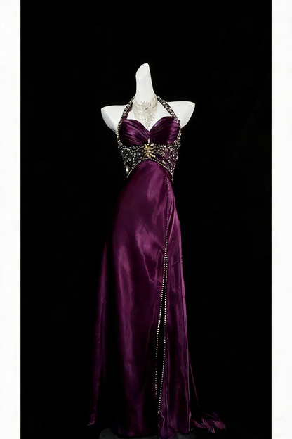 Luxury Mermaid Navy Blue Beaded Slit Evening Dress Formal Prom Dress For Party Gown AB328