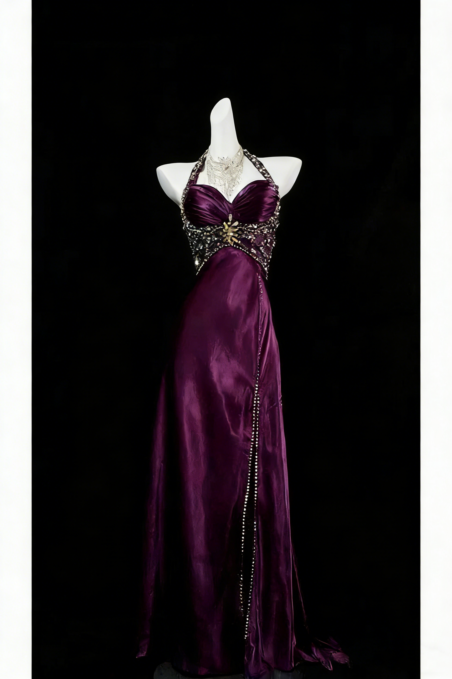 Vintage A Line 1950s Halter Satin With Beaded Gems Long Prom Dresses Party Dress 18th Birthday Outfits Graduation Dress N925