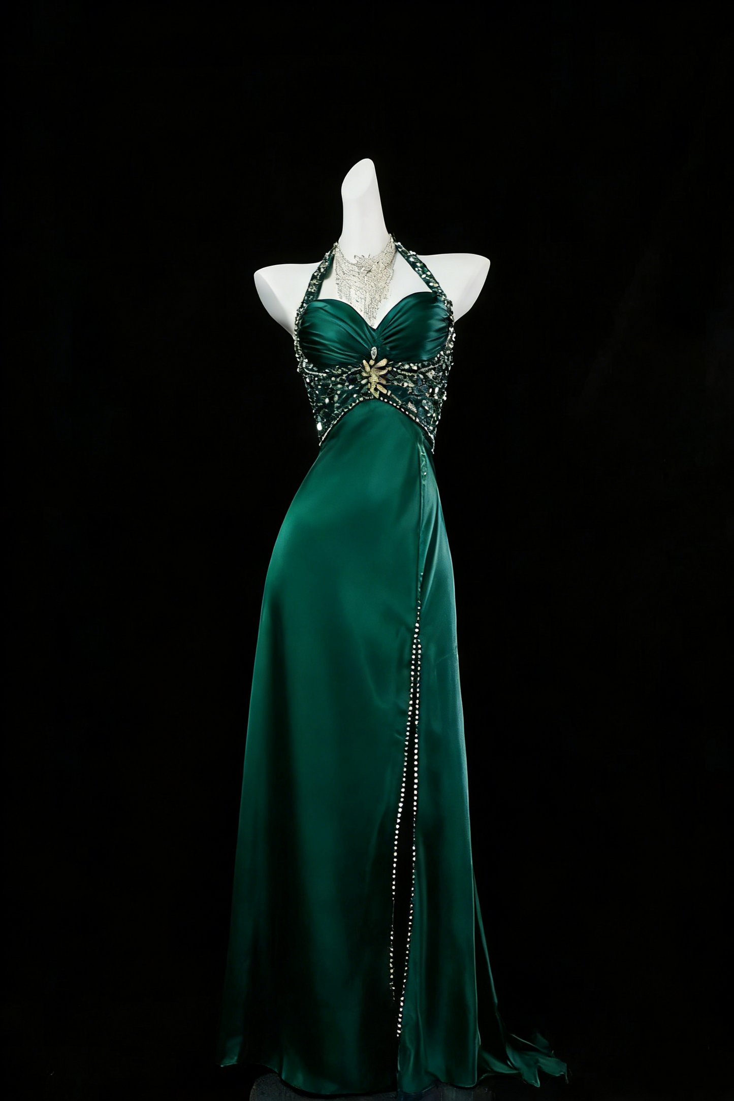 Luxury Mermaid Navy Blue Beaded Slit Evening Dress Formal Prom Dress For Party Gown AB328