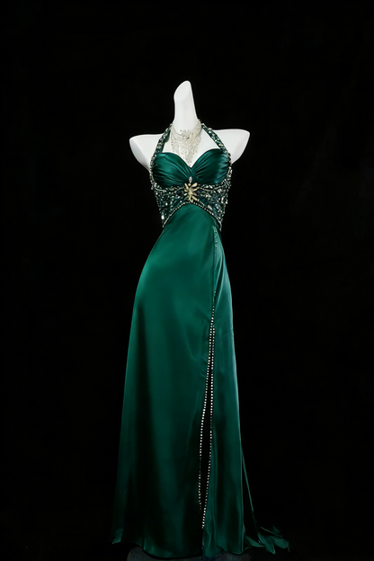 Luxury Mermaid Navy Blue Beaded Slit Evening Dress Formal Prom Dress For Party Gown AB328
