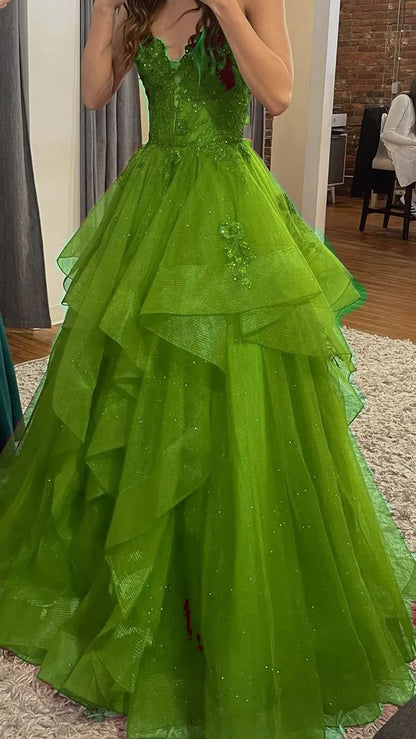 Chic Ball Gown Spaghetti Straps Burgundy Tulle Lace Long Prom Dress Evening Formal Gowns AB463