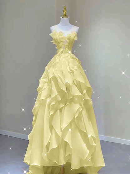Pink princess evening dress, fairy party dress, girl’s birthday flower dress Formal Evening Gowns AB518