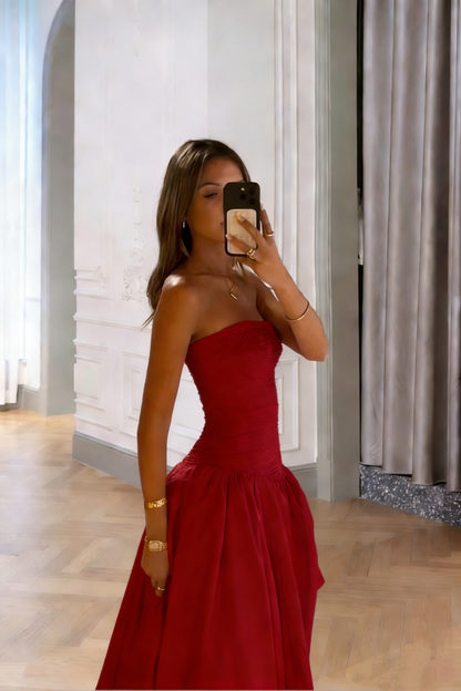 Classy Strapless Pink Split Prom Dresses A-line Party Formal Dress Formal Gowns AB528
