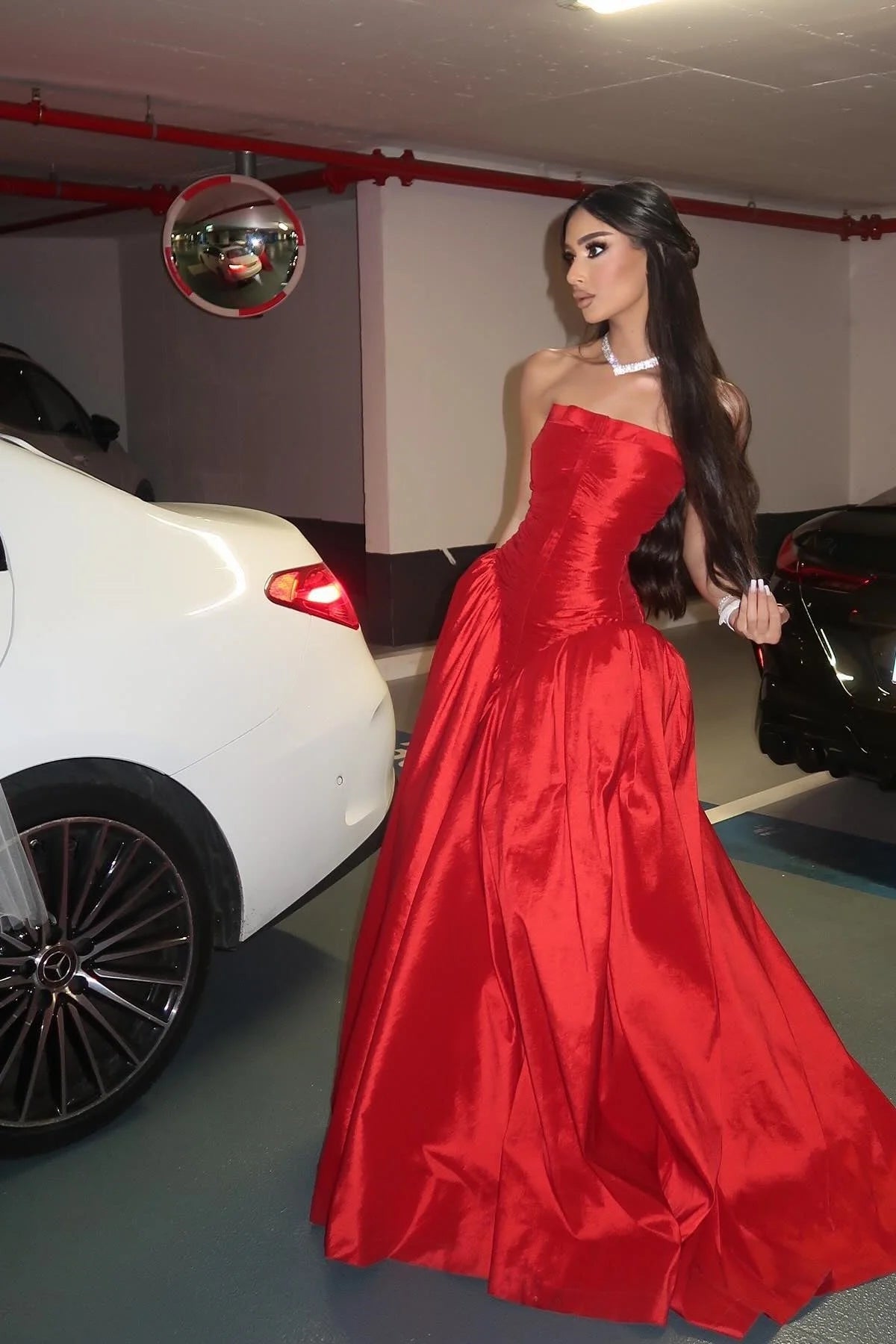 Princess A Line Strapless Red Long Party Dress with Ruffles Vestidos De Dia AB540