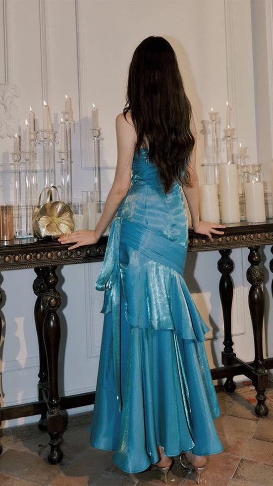 Elegant Mermaid Spaghetti Straps Burgundy Chiffon Long Prom Dress Formal Evening Dresses AB542