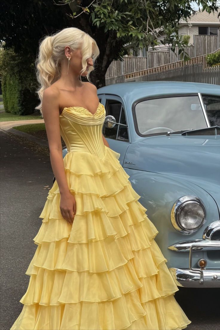 A line Dark Navy Strapless Pleated Prom Dresses With Ruffle Evening Dress AB687