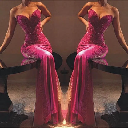 Modest Mermaid Sweetheart Hot Pink Marine Ball Dresses Long Formal Gowns Satin Prom Dresses Evening Gowns AB810