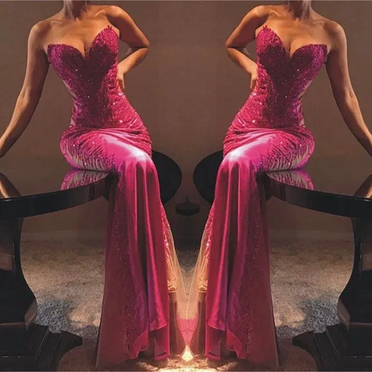 Modest Mermaid Sweetheart Hot Pink Marine Ball Dresses Long Formal Gowns Satin Prom Dresses Evening Gowns AB810