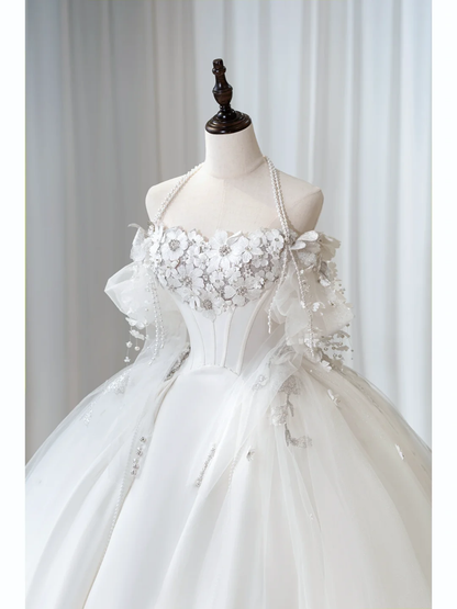 Timeless Women's White Wedding Dress With Long Sleeves Lace for Bride Applique Bride Dress Off The Shoulder Ball Gowns AB912
