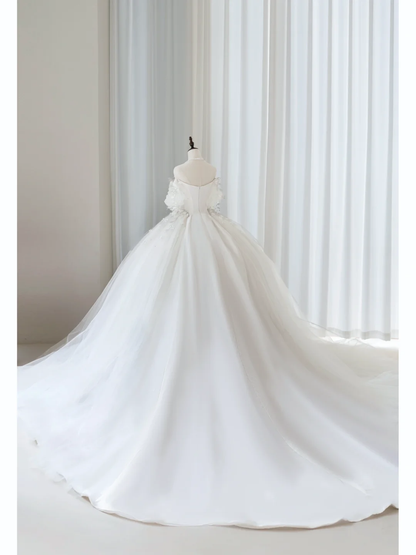 Timeless Women's White Wedding Dress With Long Sleeves Lace for Bride Applique Bride Dress Off The Shoulder Ball Gowns AB912