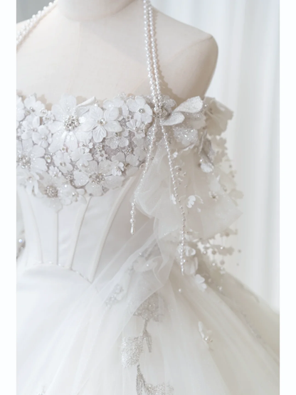 Timeless Women's White Wedding Dress With Long Sleeves Lace for Bride Applique Bride Dress Off The Shoulder Ball Gowns AB912