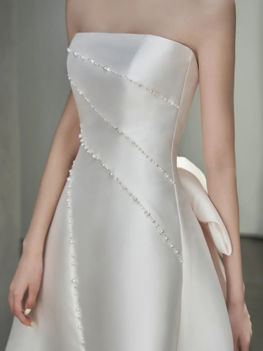 Women’s Strapless Sleeveless Bridal Wedding Dress With Pleated Floor Length A Line Gown for Bride AB892