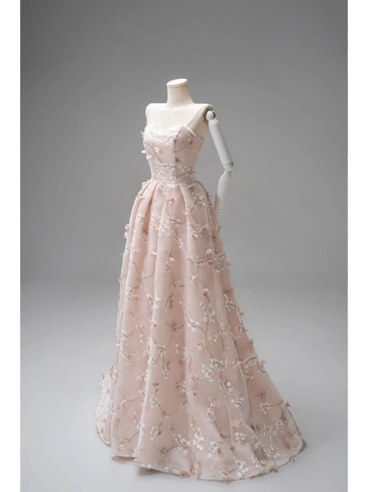 Cute A line Sweetheart Floral Tulle Pink Long Prom Dresses Impress 19th Birthday Outfits Prom Gown AB852
