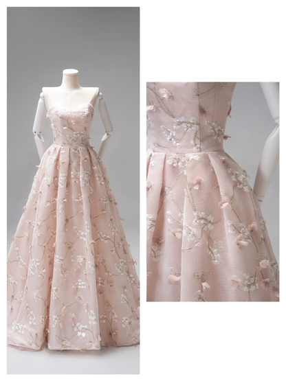 Cute A line Sweetheart Floral Tulle Pink Long Prom Dresses Impress 19th Birthday Outfits Prom Gown AB852