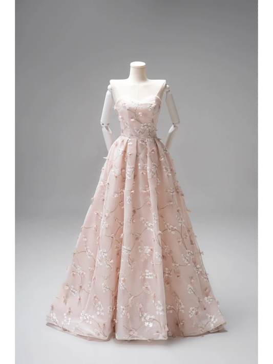 Cute A line Sweetheart Floral Tulle Pink Long Prom Dresses Impress 19th Birthday Outfits Prom Gown AB852