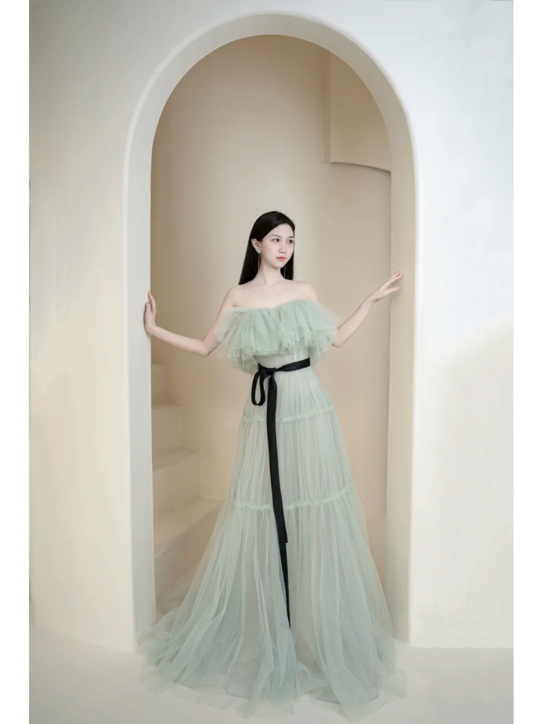 Cute Ball Gown Off The Shoulder Mint Green Tulle Long Prom Dresses Impress 18th Birthday Outfits Prom Gown AB858
