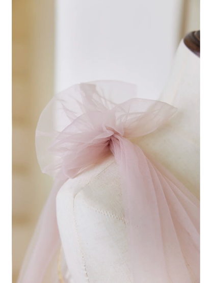 Cute Ball Gown Spaghetti Strap Light Pink Tulle Pleated Long Prom Dresses For Teens Formal Dress Formal Dress Prom Gown AB852