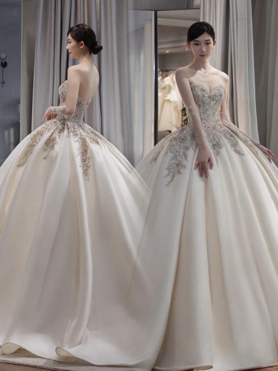 Timeless Women's Wedding Dress With Gloves for Bride Lace Applique Evening Dress Sweetheart Ball Gowns AB875
